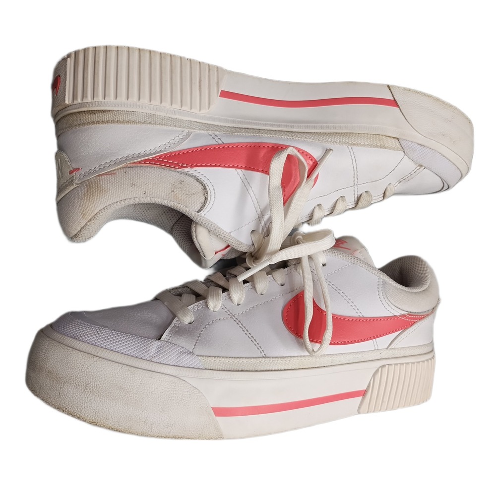 Nike Court Legacy Lift Platform Sneakers Womens 9B White Pink Lace Up DM7590-102